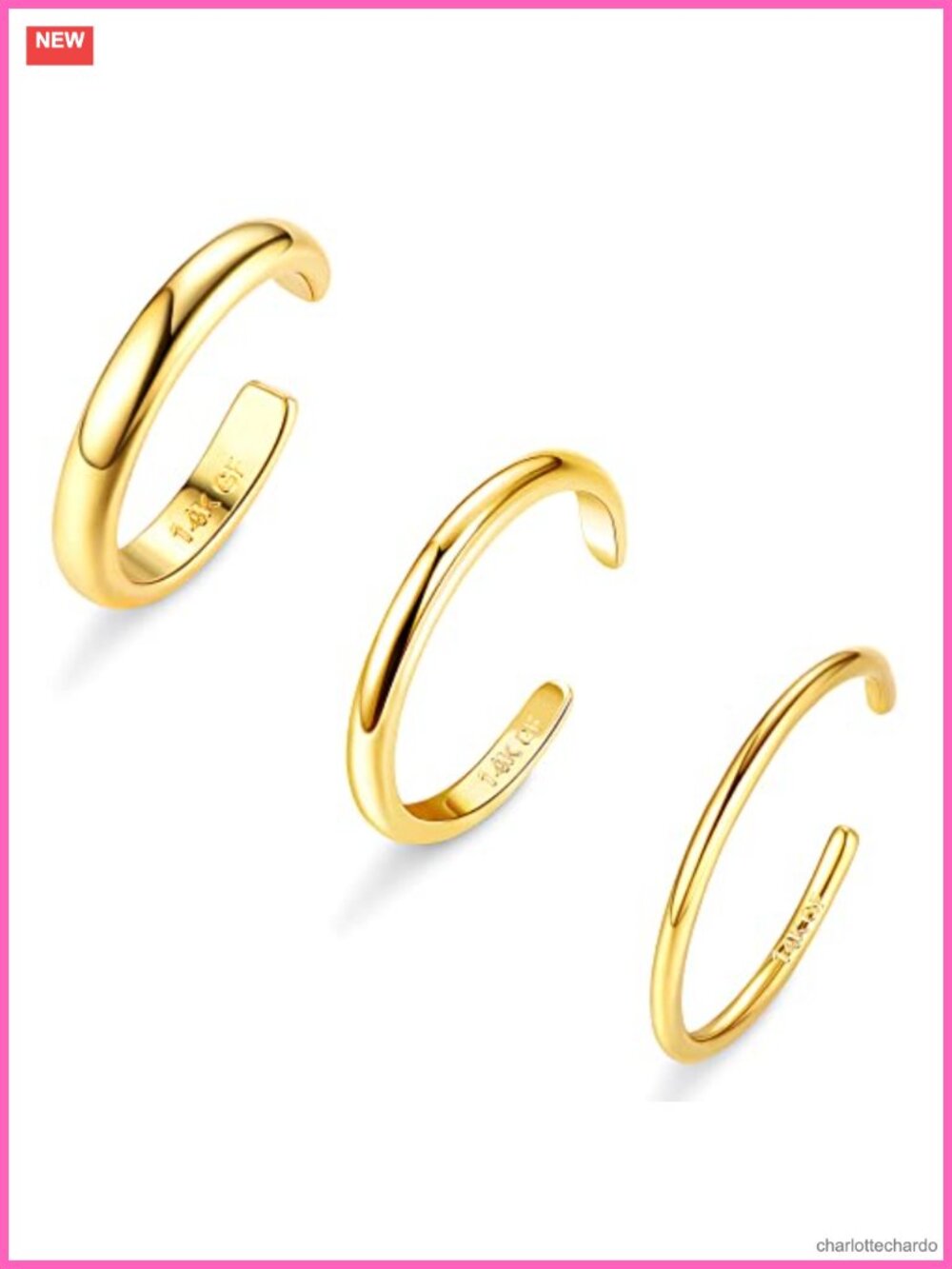 14K Gold Plated Toe Rings Set for Women - Stacking Adjustable